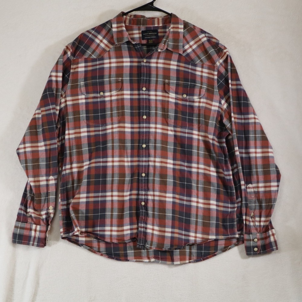 Lucky Brand Men's XL Saturday Stretch Plaid Snap Button Western Shirt